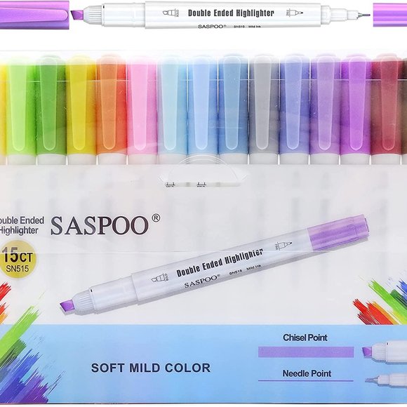 Saspoo Double Ended Highlighter 15 Ct. Soft Mild Color - Picture 1 of 7